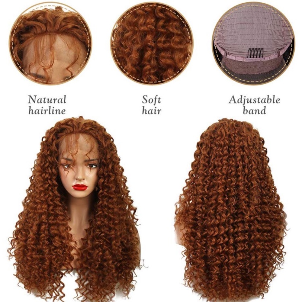 💫24” LIGHT AUBURN RED KINKY CURLY  LACE FRONT WIG